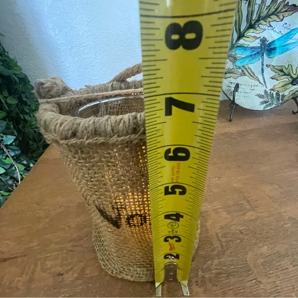 No. 98 Natural Jute Hanging Hurricane Basket, Wax candle included